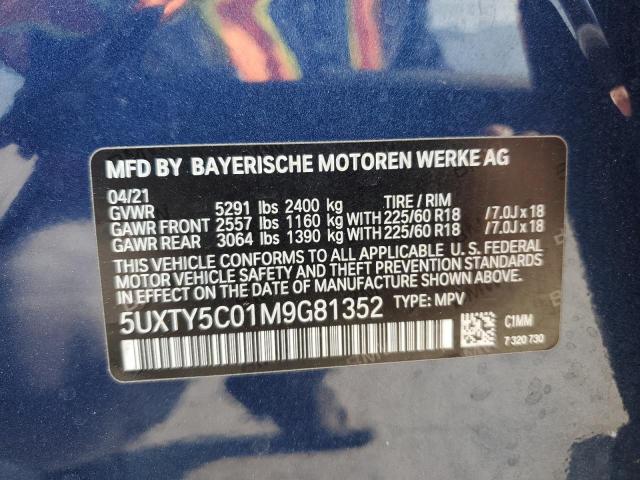 5UXTY5C01M9G81352 - 2021 BMW X3 XDRIVE30I BLUE photo 13