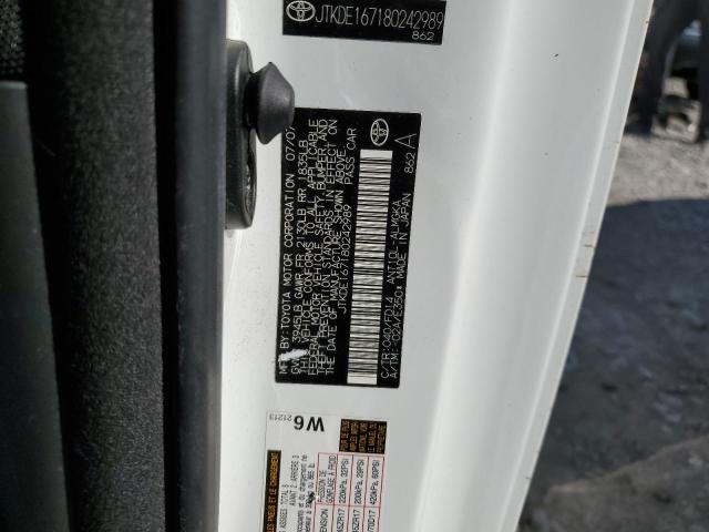 JTKDE167180242989 - 2008 TOYOTA SCION TC თეთრი ფოტო 12