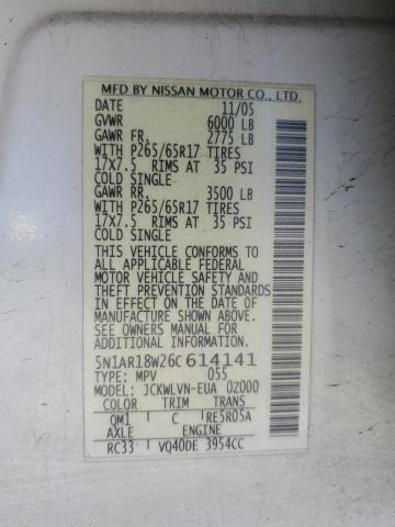 5N1AR18W26C614141 - 2006 NISSAN PATHFINDER LE WHITE photo 14