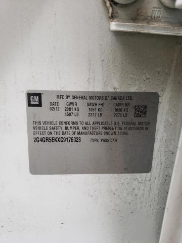 2G4GR5EKXC9176023 - 2012 BUICK REGAL 白色 照片 12