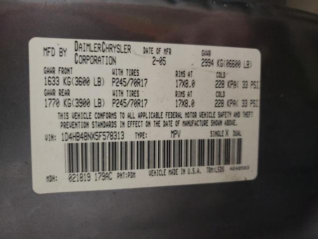 1D4HB48NX5F578313 - 2005 DODGE DURANGO SLT GRAY photo 12