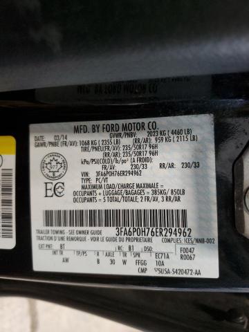 3FA6P0H76ER294962 - 2014 FORD FUSION SE BLACK photo 12