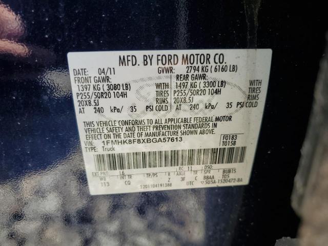 1FMHK8F8XBGA57613 - 2011 FORD EXPLORER LIMITED BLUE photo 13