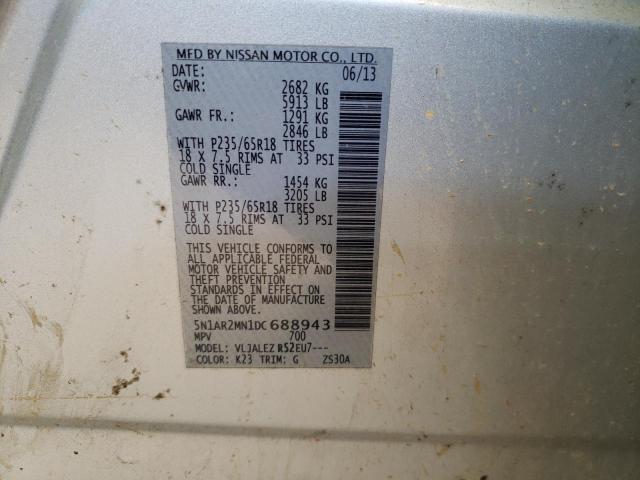 5N1AR2MN1DC688943 - 2013 NISSAN PATHFINDER S SILVER photo 13