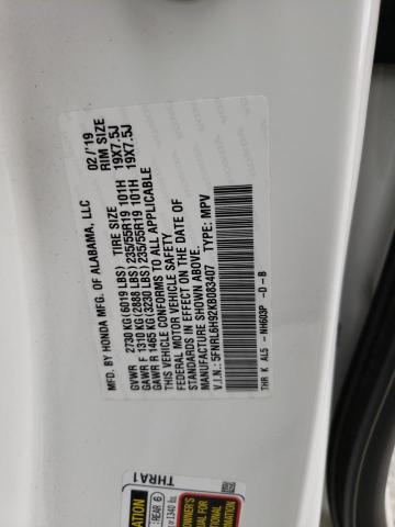 5FNRL6H92KB083407 - 2019 HONDA ODYSSEY ELITE Weiß Foto 12