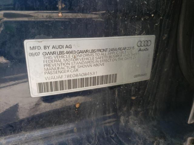 WAUAF78E08A084531 - 2008 AUDI A4 2.0T BLUE photo 12