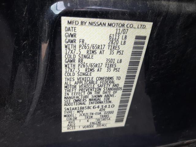 5N1AR18B58C643410 - 2008 NISSAN PATHFINDER S BLACK photo 14