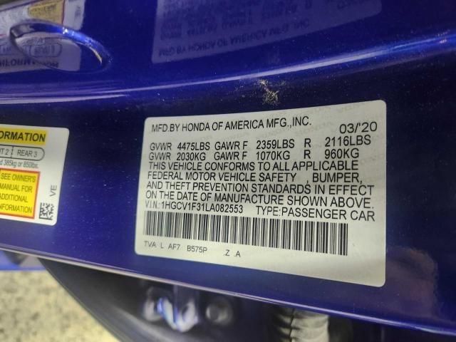 1HGCV1F31LA082553 - 2020 HONDA ACCORD SPORT BLUE photo 10