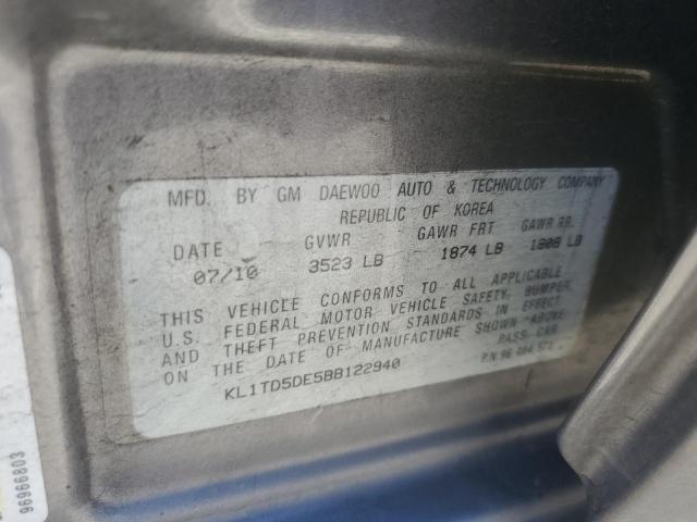 KL1TD5DE5BB122940 - 2011 CHEVROLET AVEO LS 灰色 照片 13