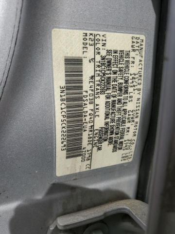 3N1BC1CP5CK222693 - 2012 NISSAN VERSA S SILVER photo 12