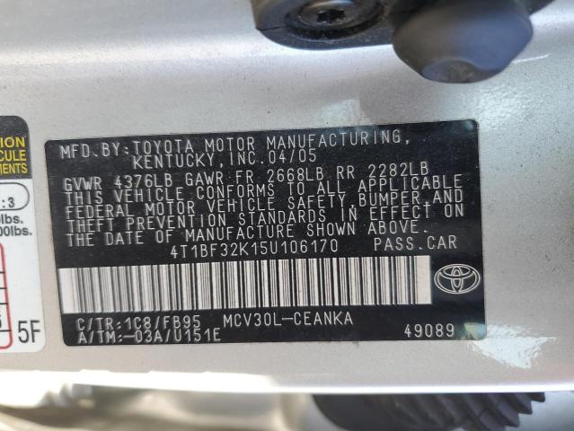 4T1BF32K15U106170 - 2005 TOYOTA CAMRY LE SILVER photo 12