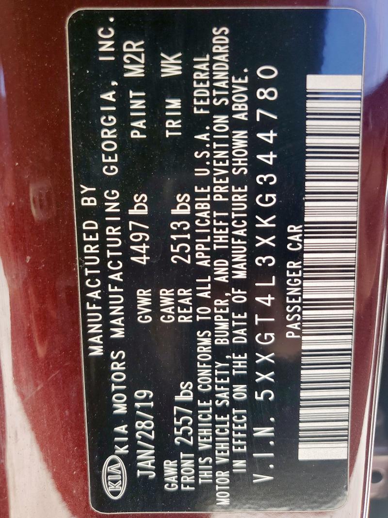 5XXGT4L3XKG344780 - 2019 KIA OPTIMA LX Бордовый фото 13