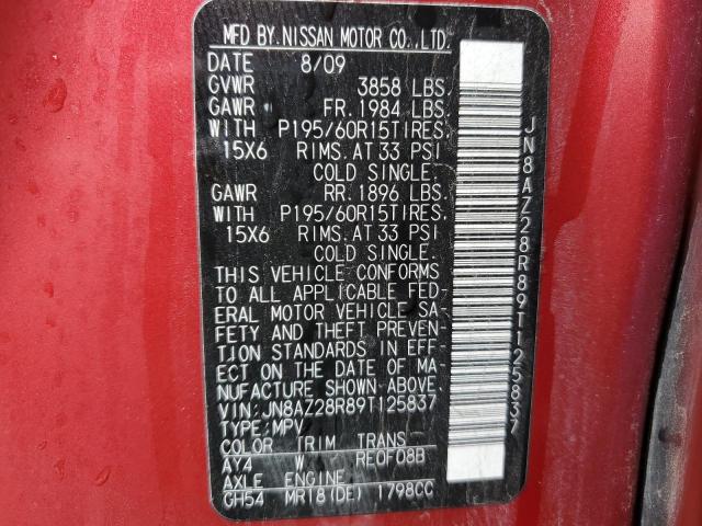 JN8AZ28R89T125837 - 2009 NISSAN CUBE BASE RED photo 13