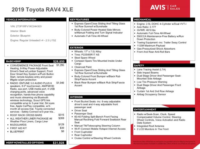 2T3P1RFV1KC044303 - 2019 TOYOTA RAV4 XLE BLUE photo 13