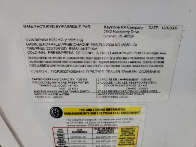 4YDF29327A2504649 - 2010 COUG TOY HAULER WHITE photo 10