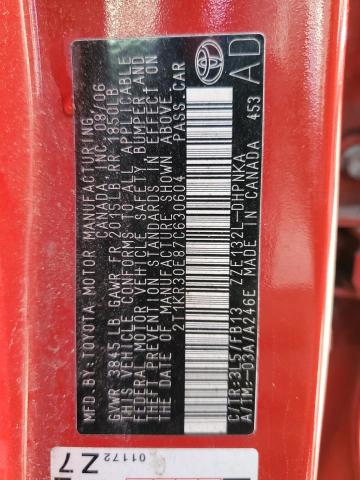 2T1KR30E87C630604 - 2007 TOYOTA COROLLA MA XR RED photo 12