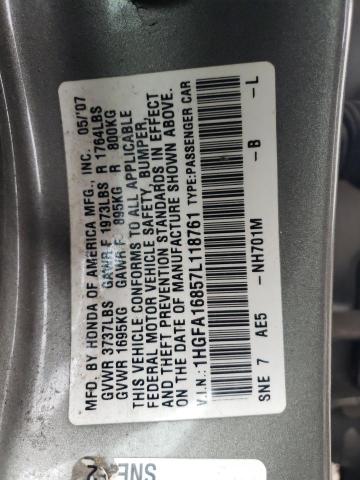 1HGFA16857L118761 - 2007 HONDA CIVIC EX GRAY photo 13