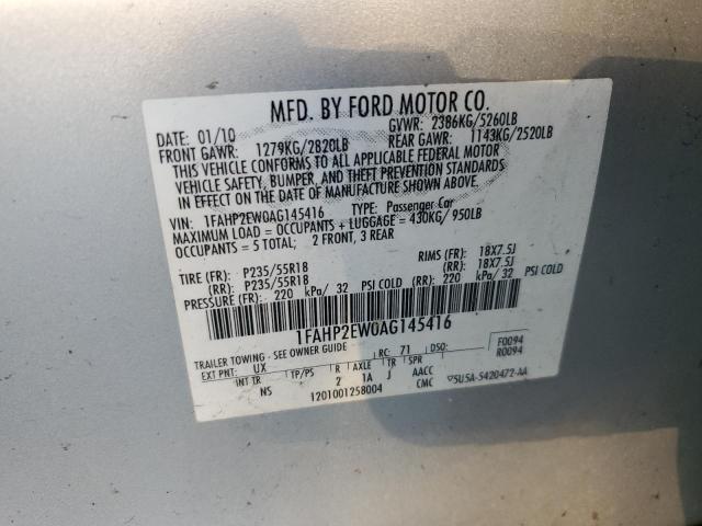 1FAHP2EW0AG145416 - 2010 FORD TAURUS SEL SILVER photo 12