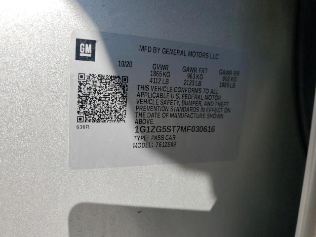 1G1ZG5ST7MF030616 - 2021 CHEVROLET MALIBU RS 银色 照片 12