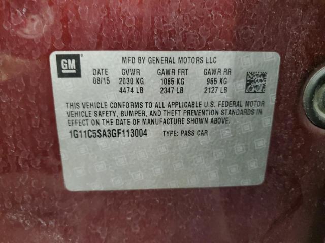 1G11C5SA3GF113004 - 2016 CHEVROLET MALIBU LIM LT 勃艮第红 照片 12