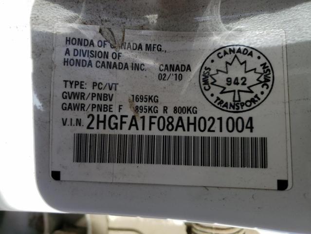 2HGFA1F08AH021004 - 2010 HONDA CIVIC EXL WHITE photo 12
