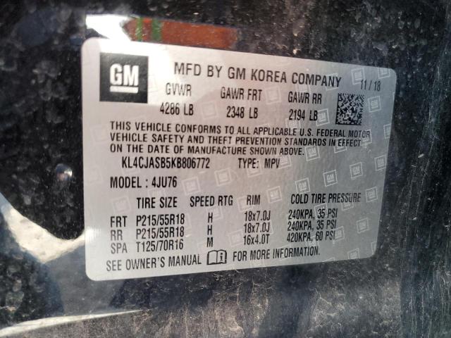 KL4CJASB5KB806772 - 2019 BUICK ENCORE PREFERRED 黑色 照片 13