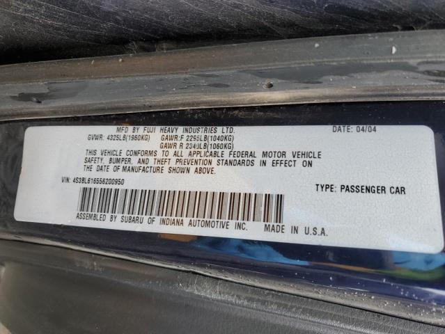 4S3BL616556200950 - 2005 SUBARU LEGACY 2.5I BLUE photo 12