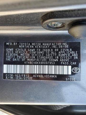 4T4BE46KX9R097953 - 2009 TOYOTA CAMRY BASE GRAY photo 12