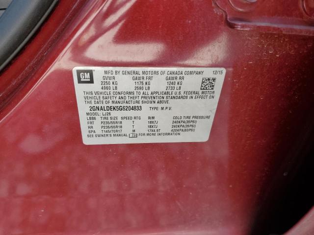 2GNALDEK5G6204833 - 2016 CHEVROLET EQUINOX LTZ MAROON photo 13