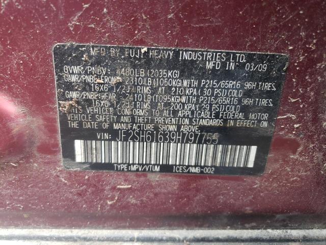 JF2SH61639H797755 - 2009 SUBARU FORESTER 2.5X RED photo 12