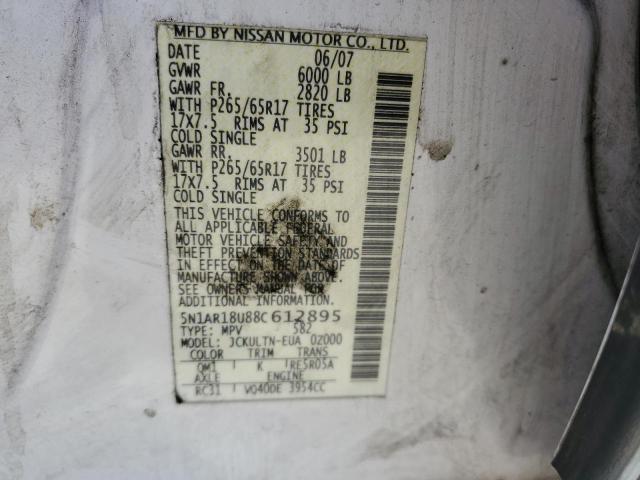 5N1AR18U88C612895 - 2008 NISSAN PATHFINDER S WHITE photo 13