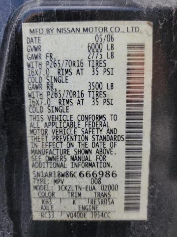 5N1AR18W86C666986 - 2006 NISSAN PATHFINDER LE BLACK photo 13