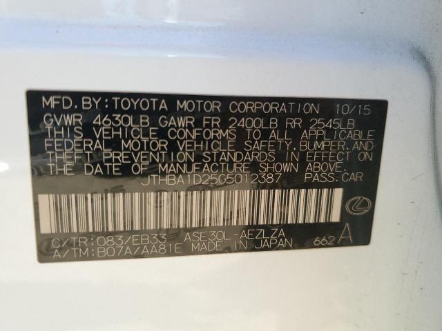 JTHBA1D25G5012387 - 2016 LEXUS IS 200T WHITE photo 13