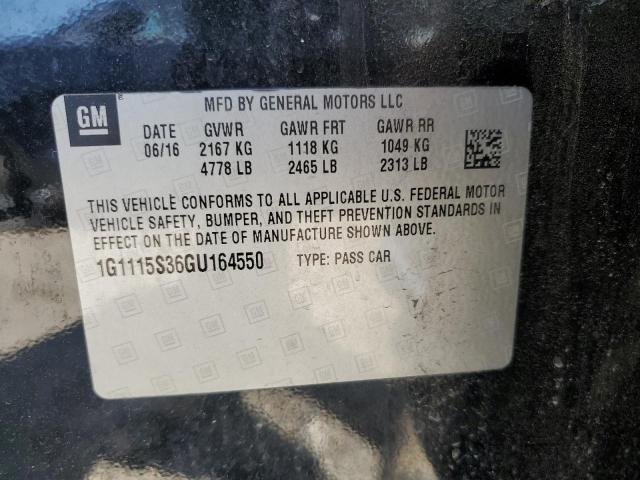 1G1115S36GU164550 - 2016 CHEVROLET IMPALA LT შავი ფოტო 12