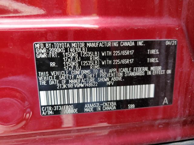 2T3K1RFV6MW148622 - 2021 TOYOTA RAV4 LE RED photo 13