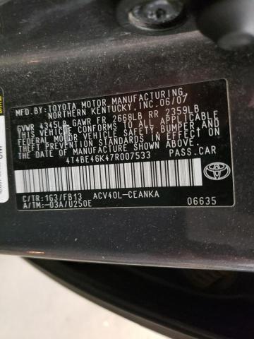 4T4BE46K47R007533 - 2007 TOYOTA CAMRY CE GRAY photo 12