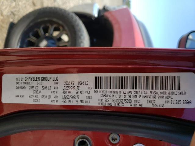 3C6TD5DT3CG175899 - 2012 DODGE RAM 2500 SLT RED photo 13
