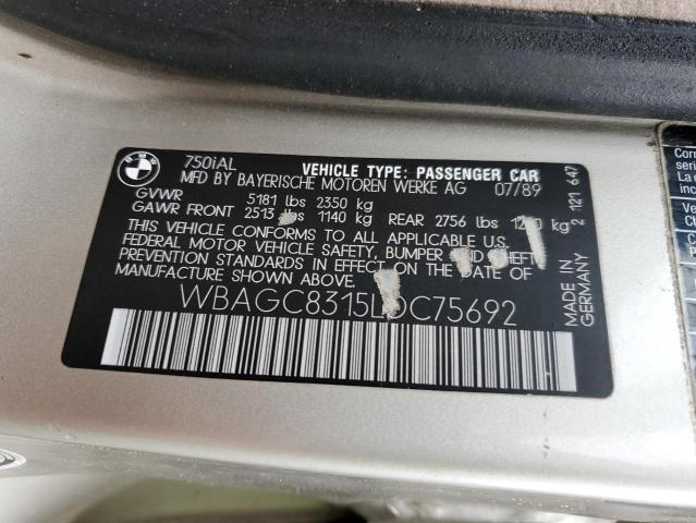 WBAGC8315LDC75692 - 1990 BMW 750 IL GOLD photo 12