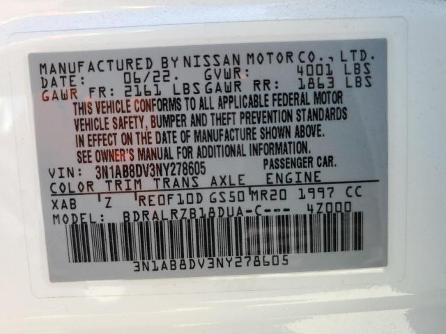 3N1AB8DV3NY278605 - 2022 NISSAN SENTRA SR WHITE photo 12