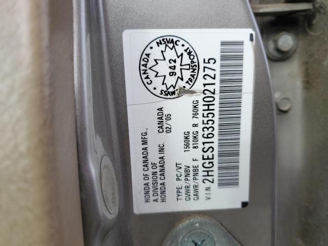 2HGES16355H021275 - 2005 HONDA CIVIC DX VP GOLD photo 12