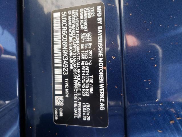 5UXCR6C06N9K34923 - 2022 BMW X5 XDRIVE40I BLUE photo 13