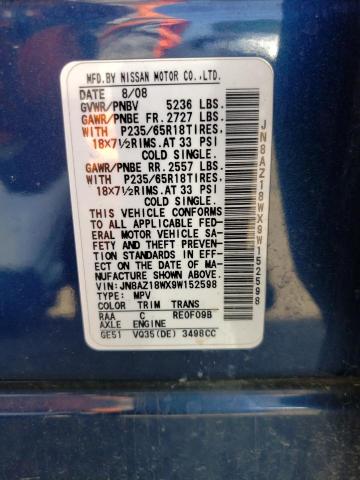 JN8AZ18WX9W152598 - 2009 NISSAN MURANO S BLUE photo 12