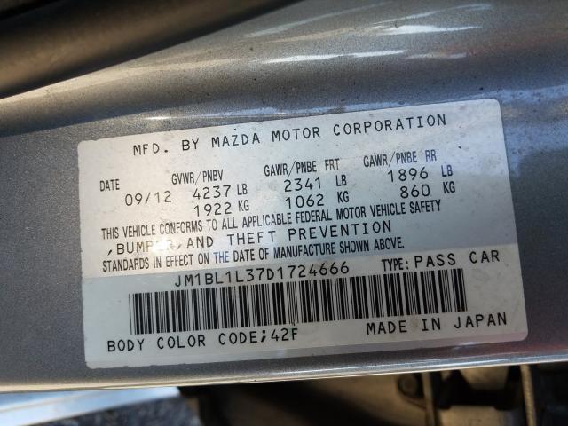 JM1BL1L37D1724666 - 2013 MAZDA SPEED 3 GRAY photo 10