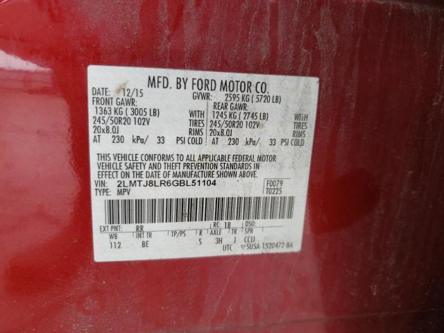 2LMTJ8LR6GBL51104 - 2016 LINCOLN MKX RESERVE 红色 照片 13