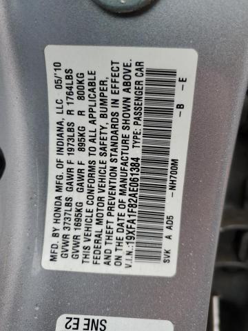 19XFA1F82AE061384 - 2010 HONDA CIVIC EX SILVER photo 13