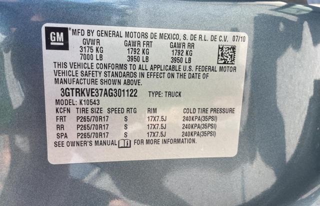 3GTRKVE37AG301122 - 2010 GMC SIERRA K1500 SLE GRAY photo 10