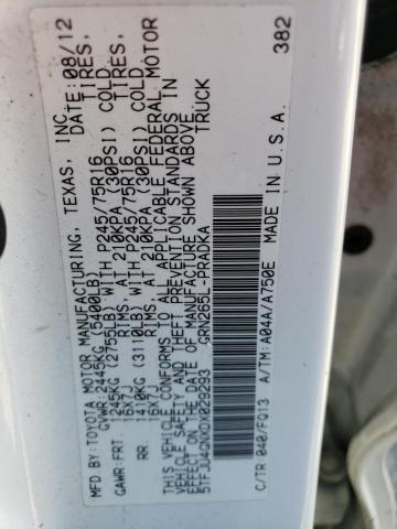 5TFJU4GNXDX029293 - 2013 TOYOTA TACOMA DOUBLE CAB PRERUNNER WHITE photo 12