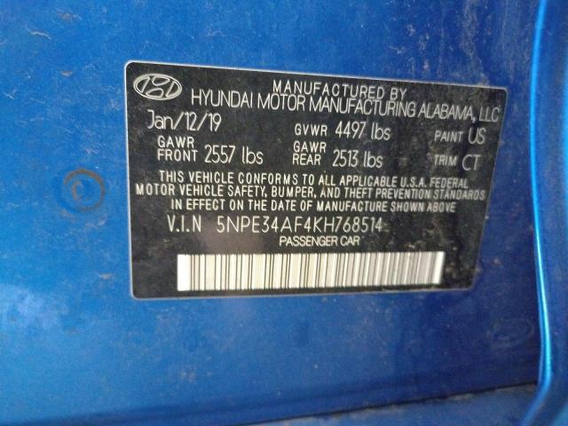 5NPE34AF4KH768514 - 2019 HYUNDAI SONATA LIMITED BLUE photo 12