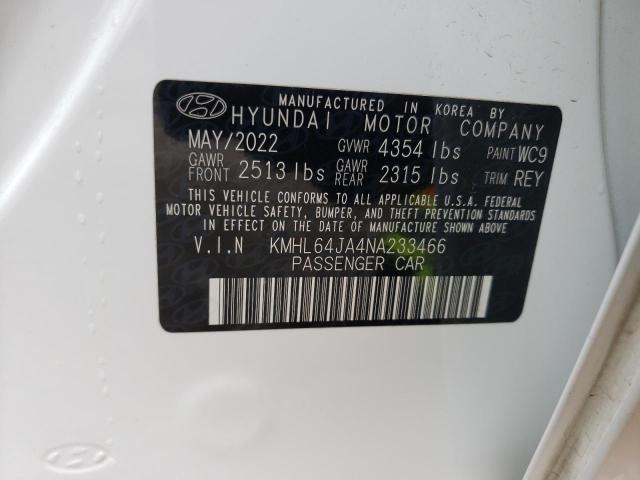 KMHL64JA4NA233466 - 2022 HYUNDAI SONATA SEL WHITE photo 12