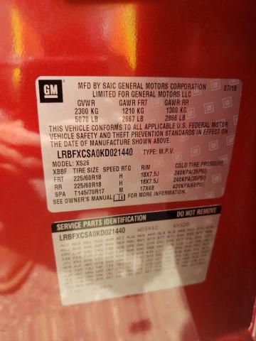 LRBFXCSA0KD021440 - 2019 BUICK ENVISION ESSENCE أحمر صورة 13